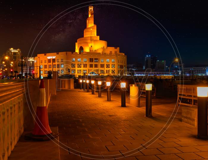 Al-Fanar Qatar Islamic Cultural Center  in Doha Qatar exterior view at night