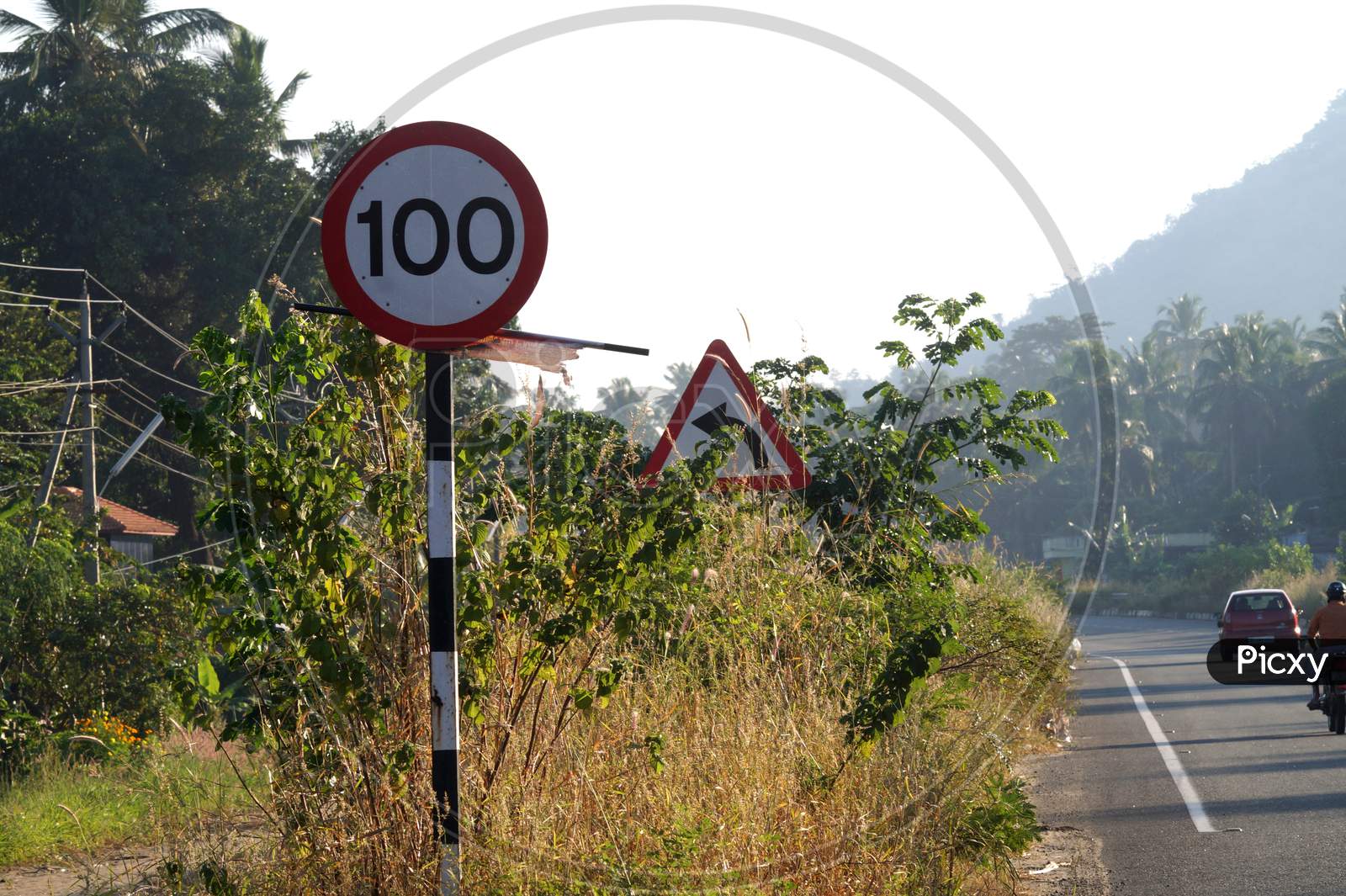 Thrissur, Kerlala, India - 11/20/2020: Traffic Sign Board Beside The National Highway Nh 544