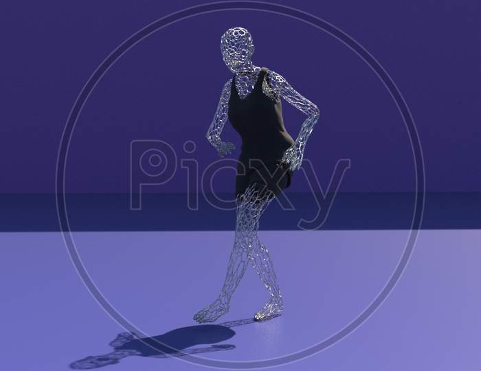 Yong Girl Dancing , Hyper Realistic 3D Dancing Pose Of A Metallic And Transparent Girl , Metallic Body, 4K High Quality.3D Render