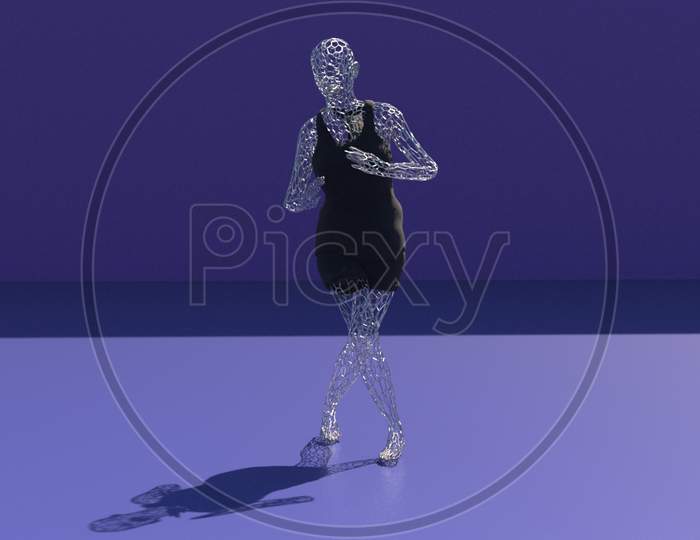 Beautiful College Girl Dancing , Hyper Realistic 3D Dancing Pose Of A Metallic And Transparent Women , Metallic Body, 4K High Quality.3D Render