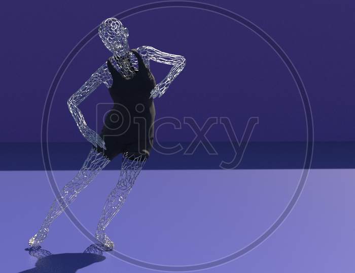 Gorgeous Girl Dancing , Hyper Realistic 3D Dancing Pose Of A Metallic And Transparent Girl , Metallic Body, 4K High Quality.3D Render