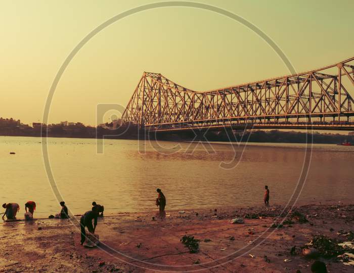 Beautiful Sunset Near Howrah Bridge Ganga Ghat