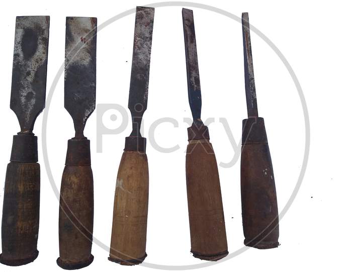Different Types Of Chisel Isolated On White Background.