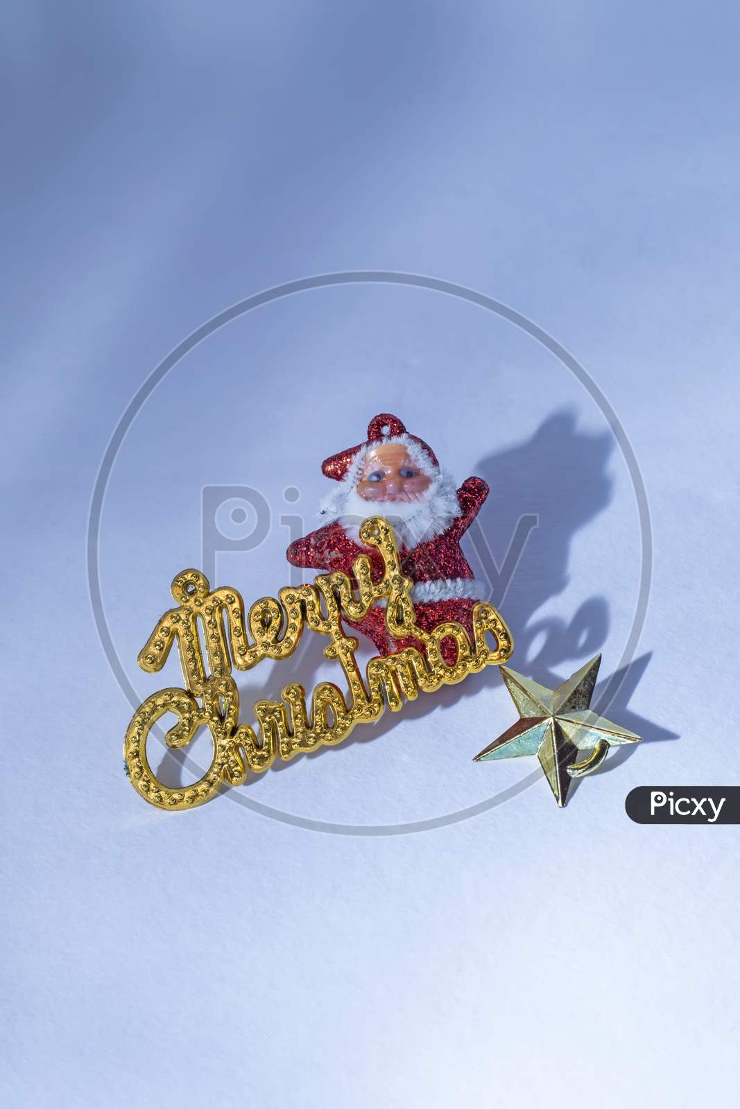 Merry Christmas Gold Text With Santa Claus Isolated On White Background