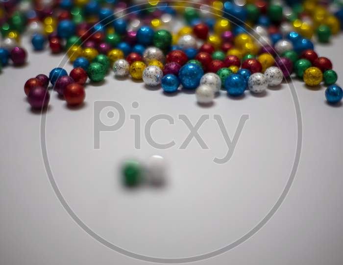 Colorful Balls On White Background, Copy Space
