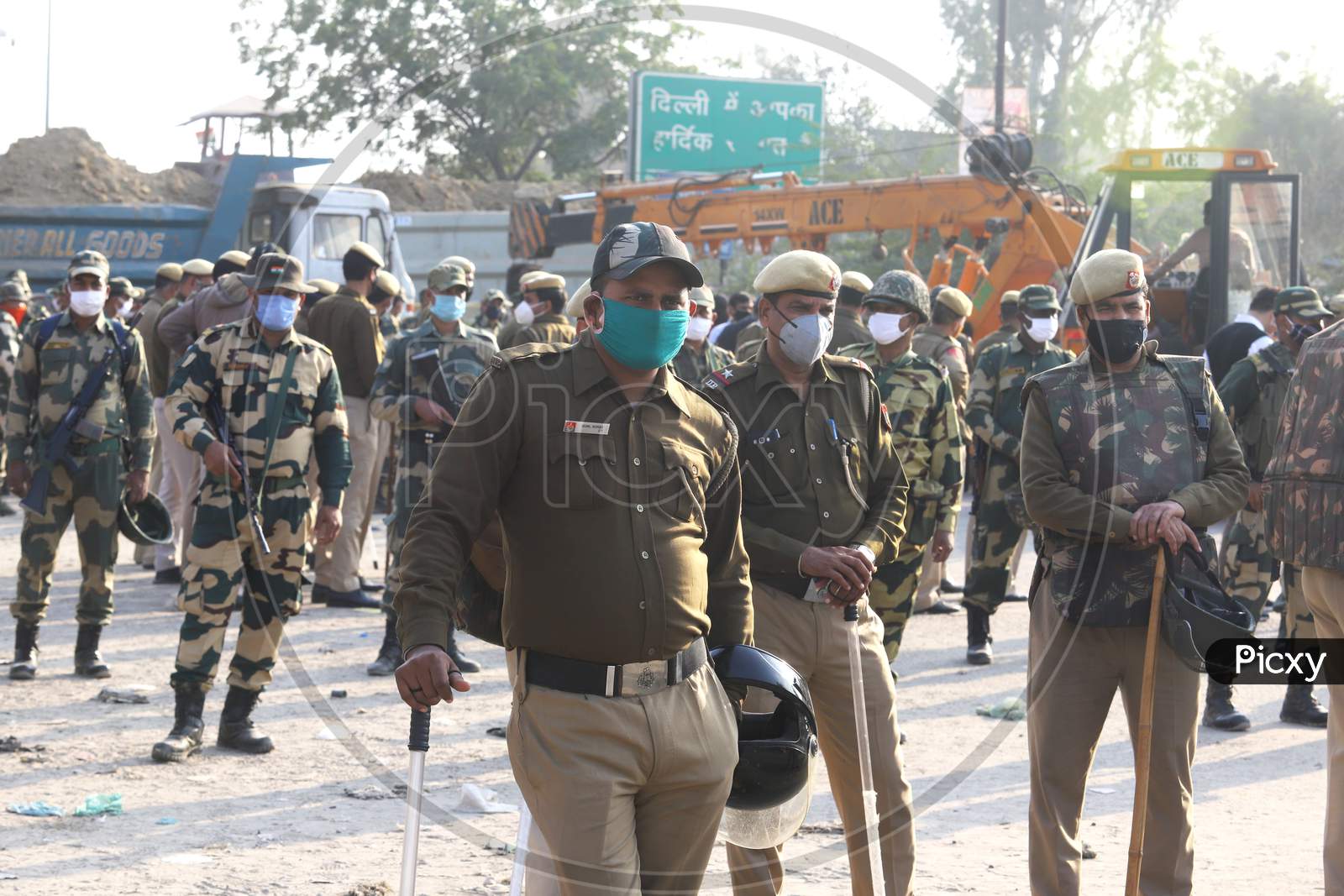 Heavy security at  Haryana-New Delhi border to stop agitating farmers. Farmers are protesting against  new farm laws that they fear will reduce their earnings and give more power to large retailers.