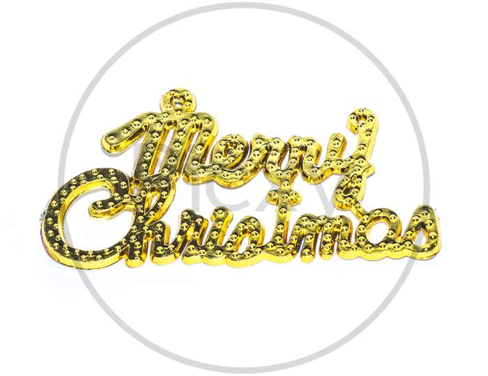 Merry Christmas Golden Text On White Background