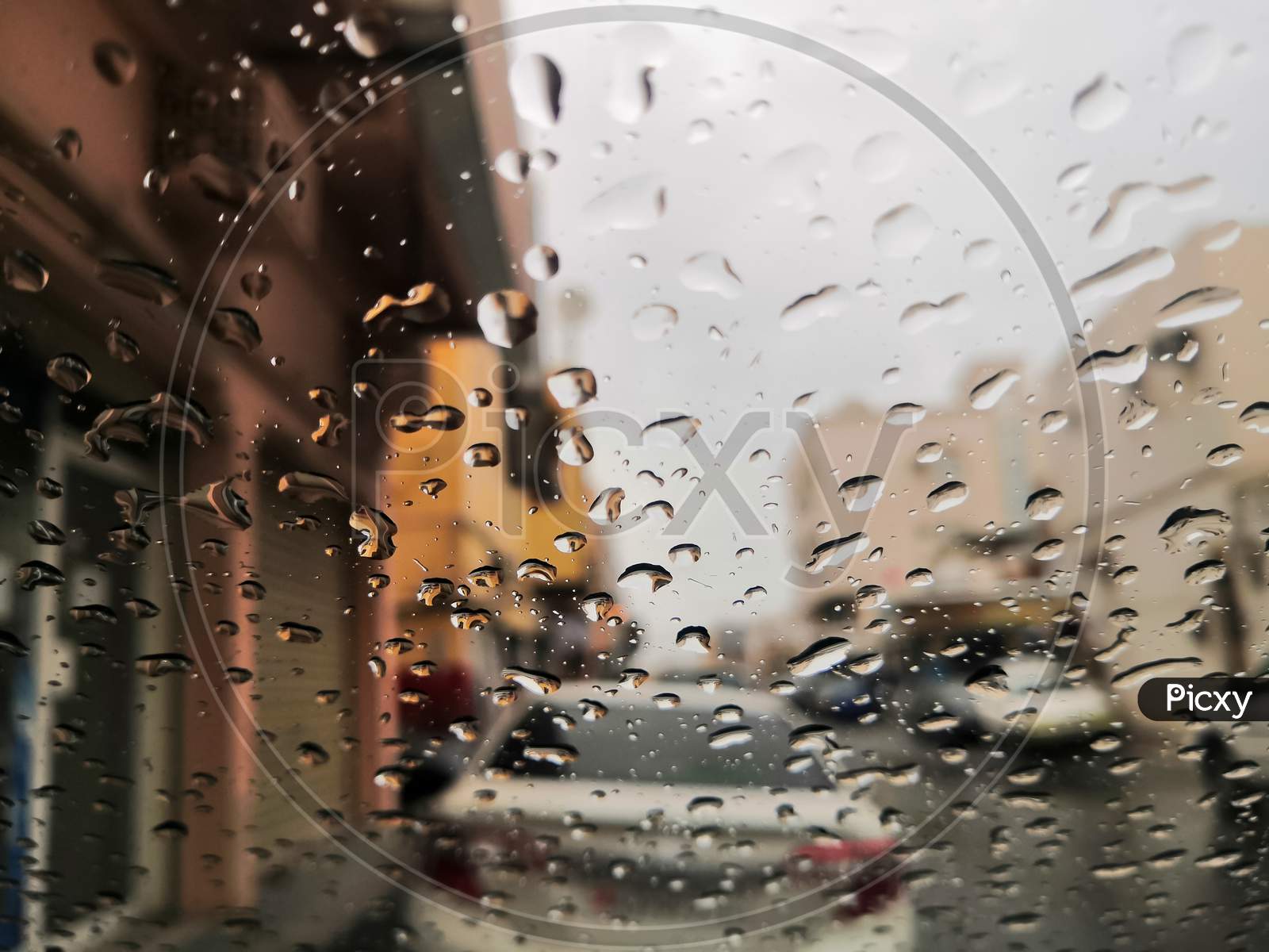 Rain Drops View Through Car Glass