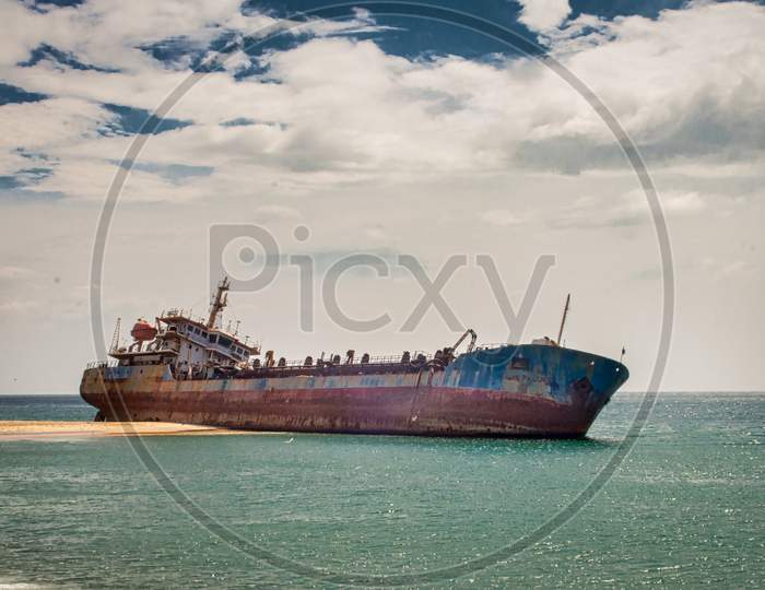 Grounded Ship at Kollam Beach