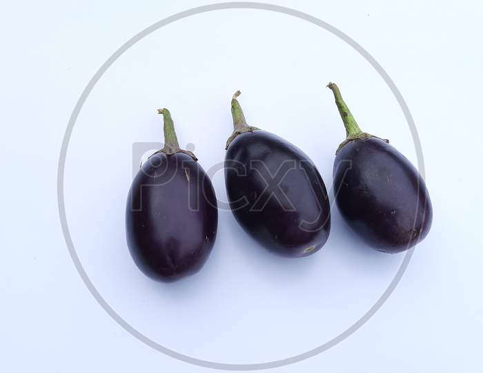 Black Eggplant image in white Background, three Eggplant image, Background Blur