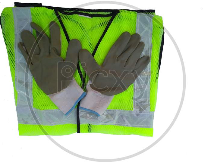 Standard Construction Safety Equipment On White Backgrounds. Top View