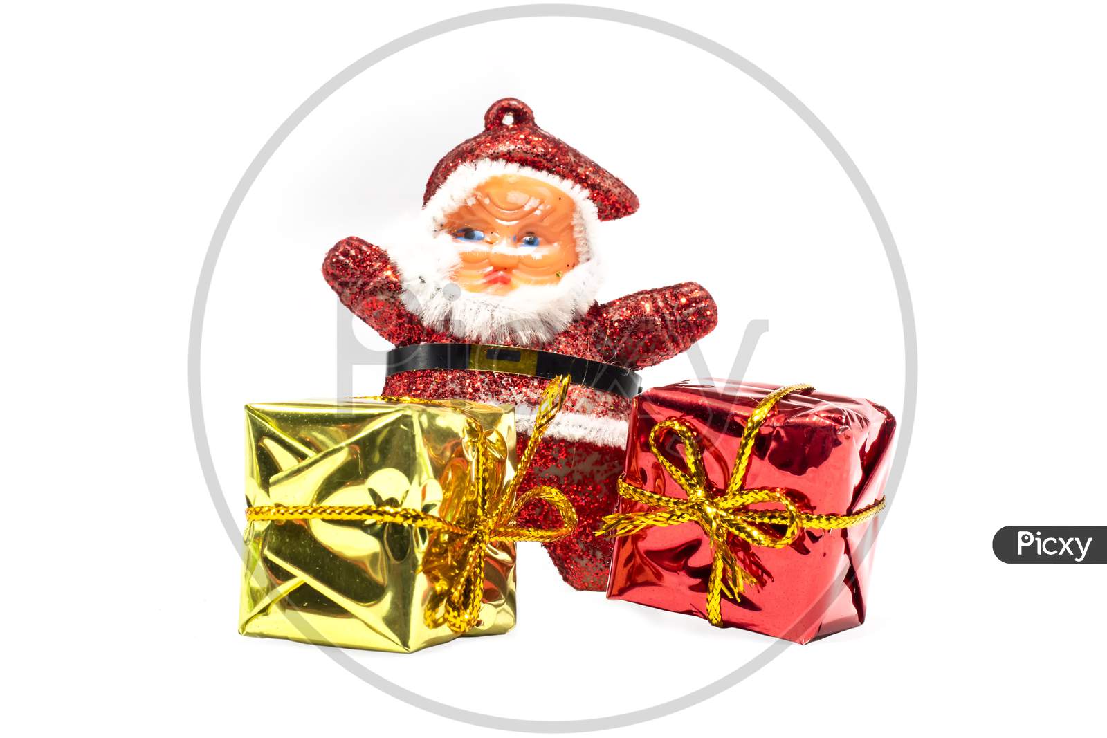 Merry Christmas Santa Claus With Gifts Boxes Isolated On White Background