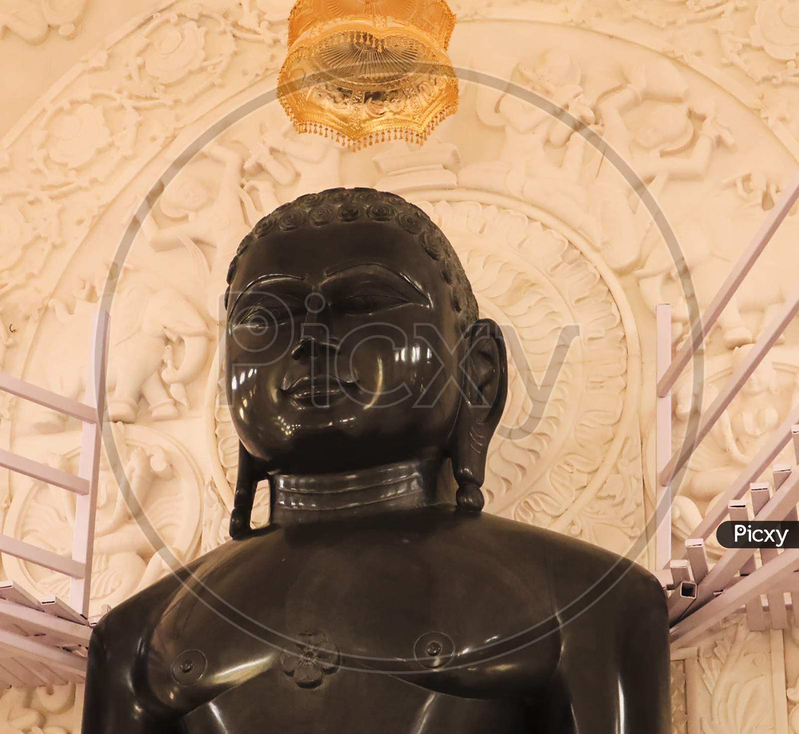 View of Beautiful Black marble statue of Digamber Jain Tirthanker