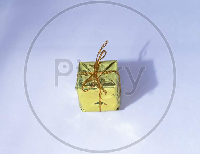 Yellow Christmas Gift Boxes Isolated On White Background