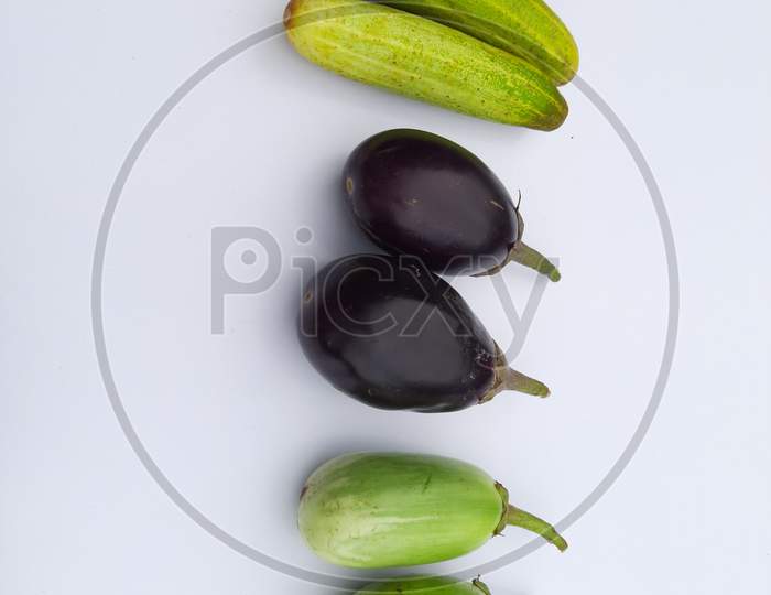 Black and Green Eggplant image in white Background, Different types Eggplant Vegetable image, Background Blur