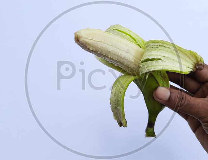 Banana image in hand and white Background, Banana image, Selective Focus