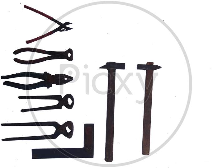 Industrial Tools Set Isolated On White Background.