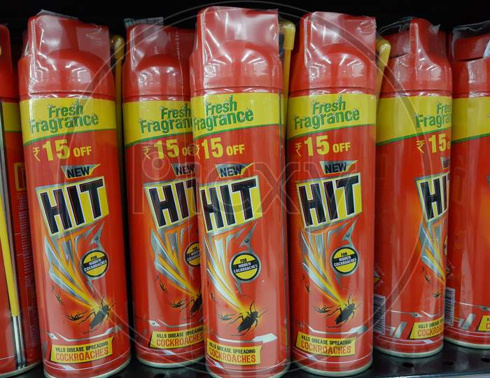 kochi, India - 23 April 2021 :Famous Indian Cockroach killer spray brand Godrej Hit. "