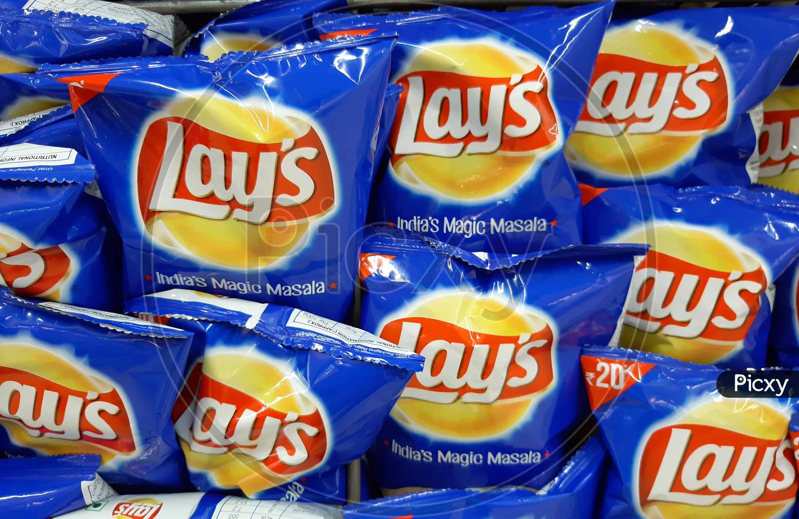 kochi, India - 23 April 2021 :  LAYS potato chips in grocery store.