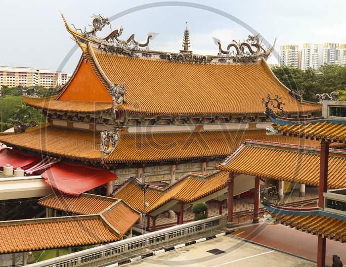 View of Chinese architecture temple complex at Buddhist Monastery