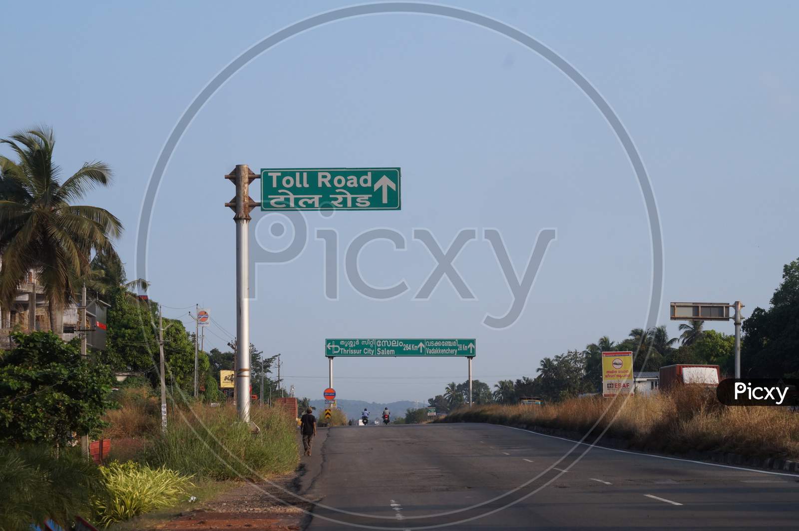 Thrissur, Kerala, India - 11-28-2020: Sign Board Of Toll Road On The National Highway 544