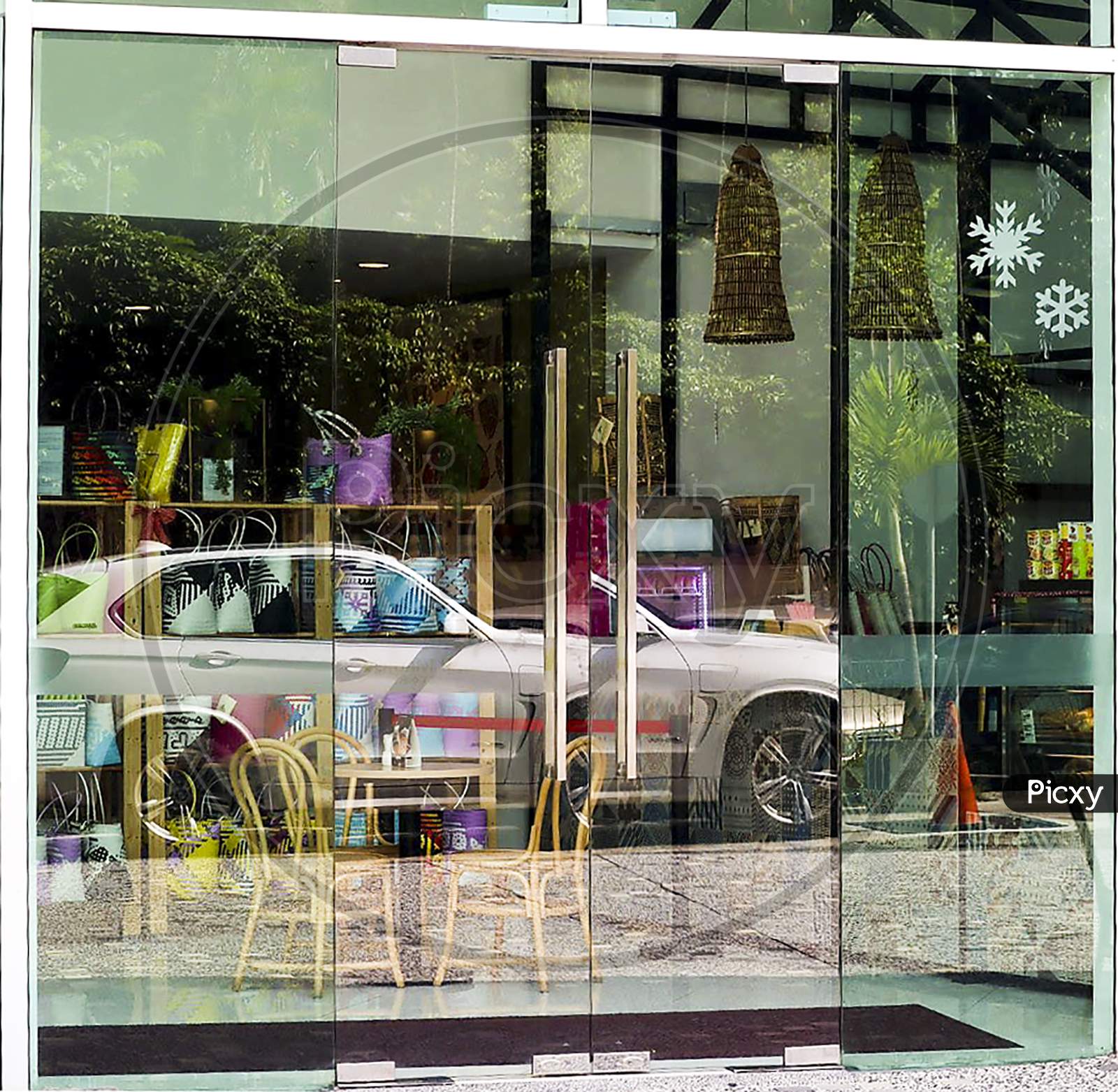 view of Car reflection in glass at malaysia