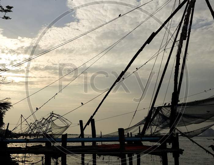 Evening view of Fishing nets at Kochi
