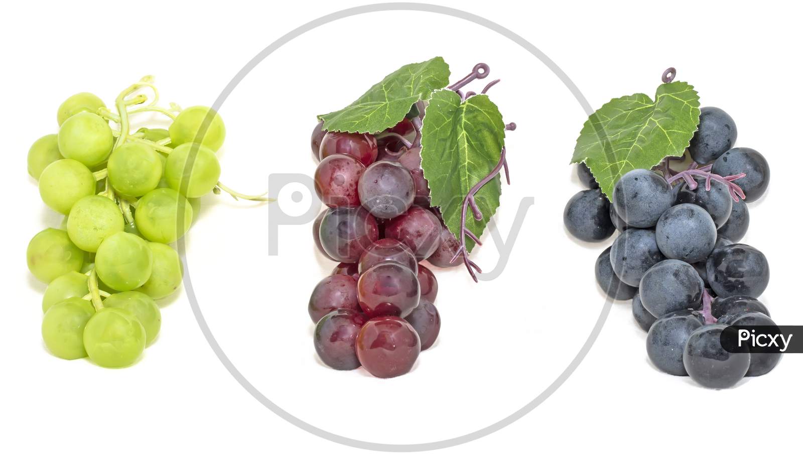 Bunch Of Black And Red Grape With Green Seedless Grape Isolated On White Background.