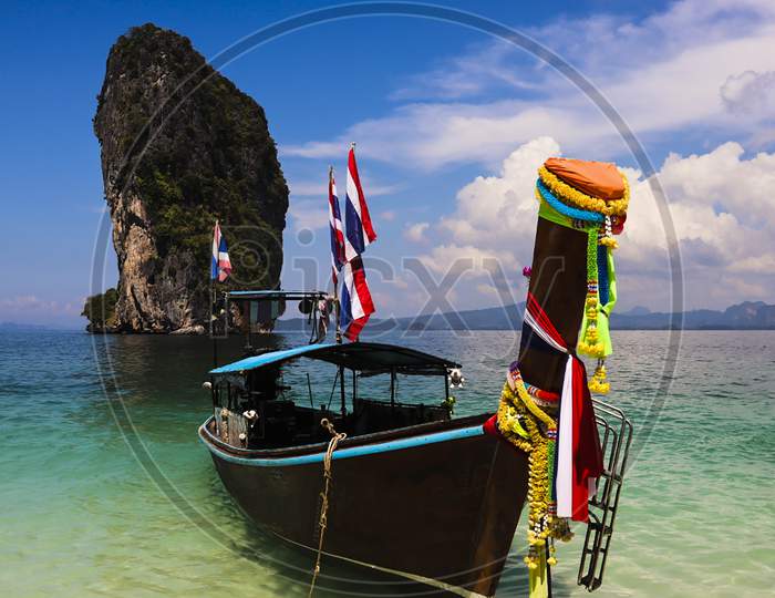 Colorful Fisherman Boat in sea at thailand