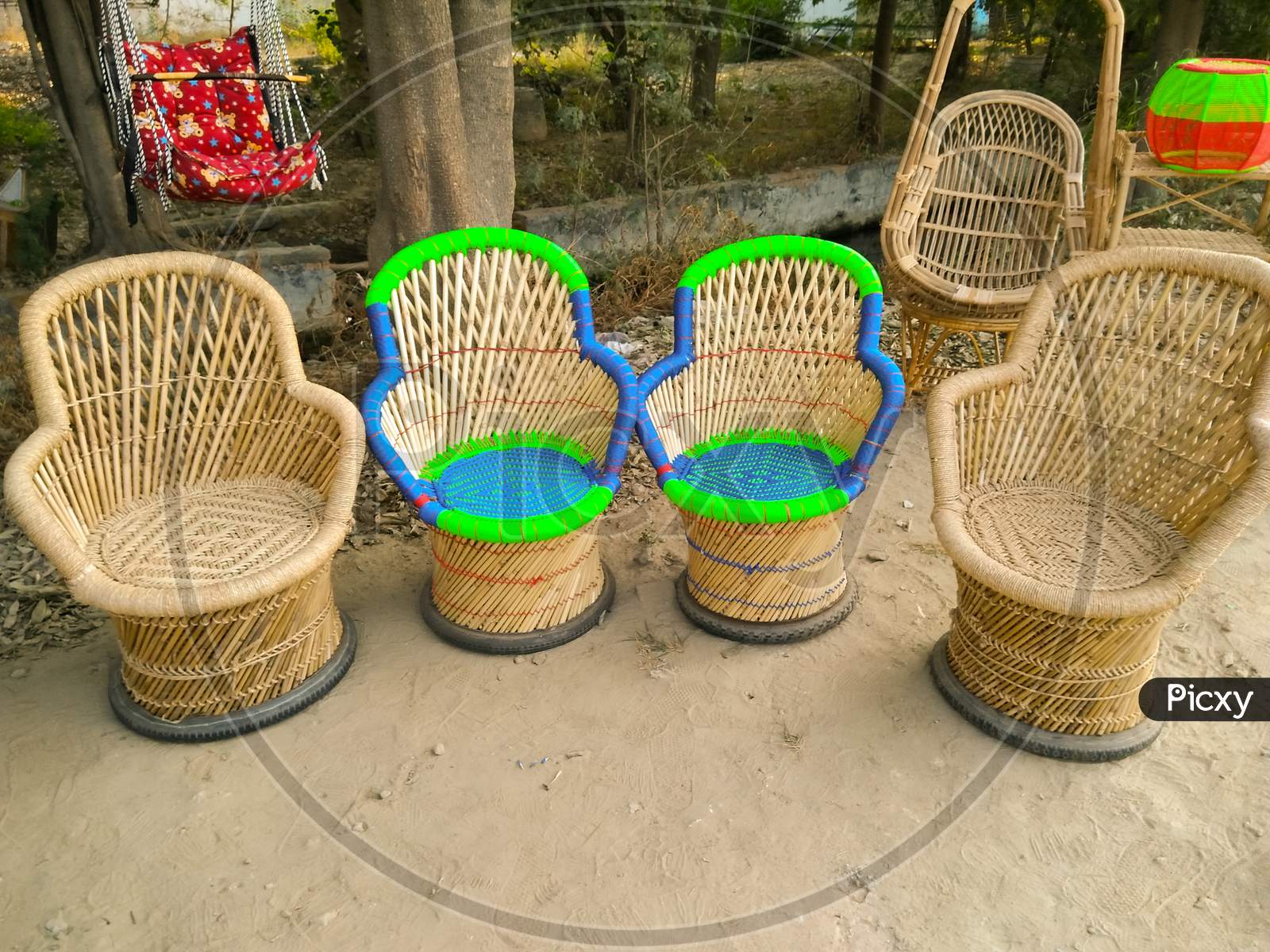 A Picture Of Wood Chairs With Selective Focus