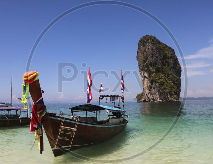 Colorful Fisherman Boat in sea at thailand