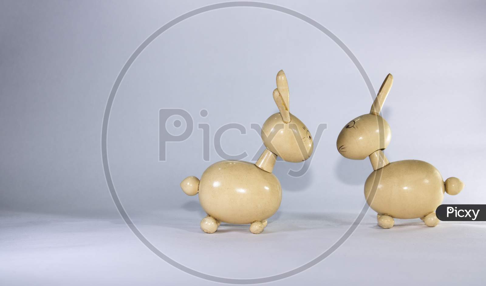 Two Wooden Toy Rabbits