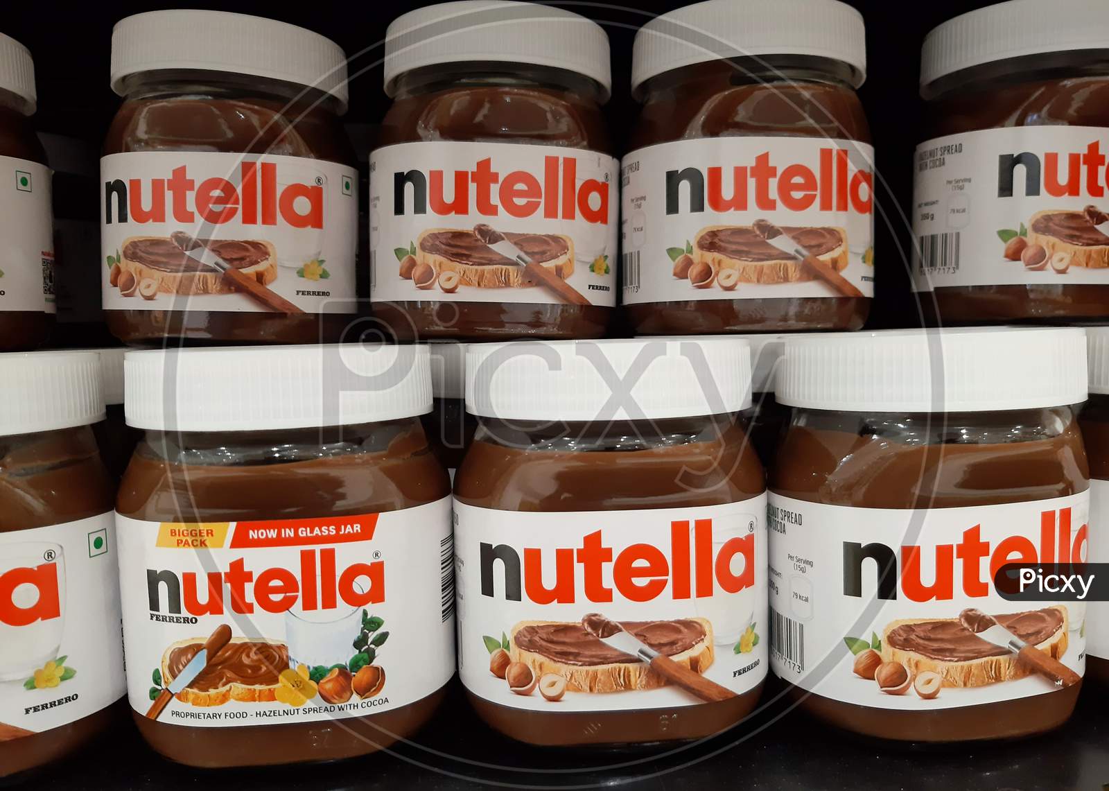kochi, India - 23 April 2021 : Nutella chocolate jars on the supermarket shelves.