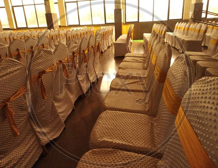 Decorated chairs in function hall