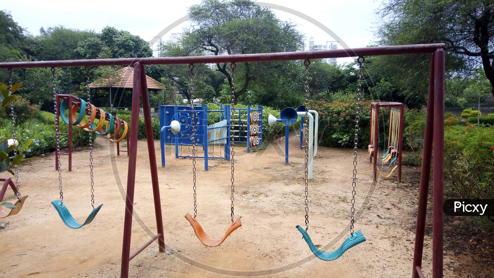empty swings of a park due to COVID-19  lock down