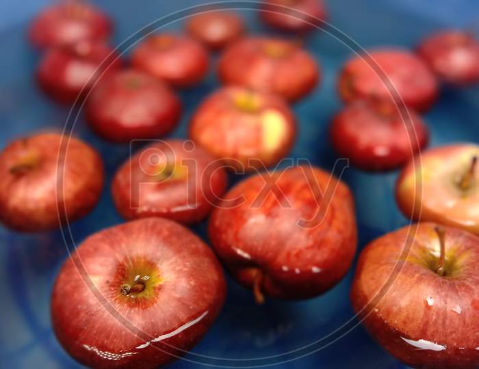 Tasty And Healthy Red Colored Apple Stock