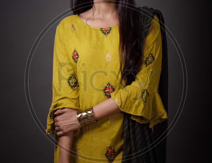 Lifestyle of young Indian lady wearing Punjabi Dress