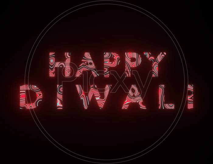 3D illustration graphic of textured HAPPY DIWALI text isolated on black background.