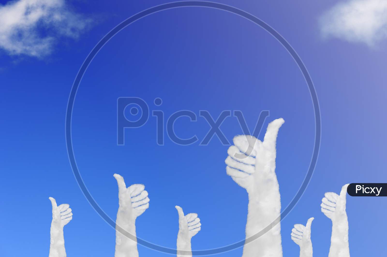 Cloud Shape Of Hands With The Raised Thumbs On Blue Sky. Concept Success And Motivation.