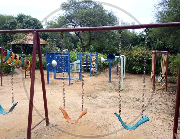 empty swings of a park due to COVID-19  lock down