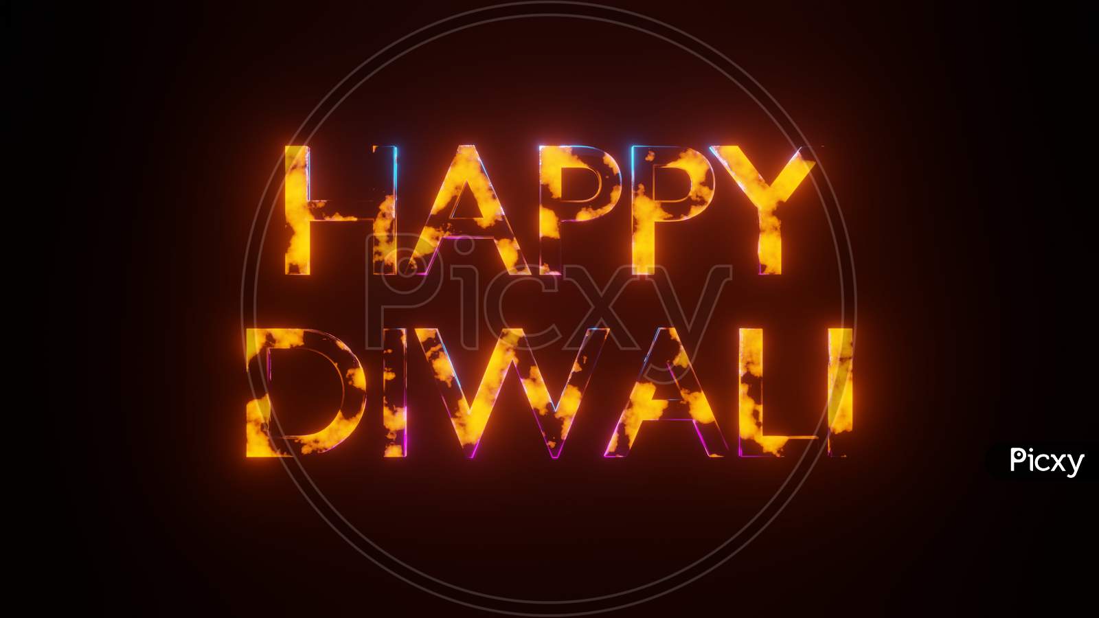 3D illustration graphic of HAPPY DIWALI text in fire form isolated on black background.