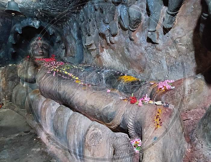 7th century sculptures of undavalli caves in Andra pradesh in india