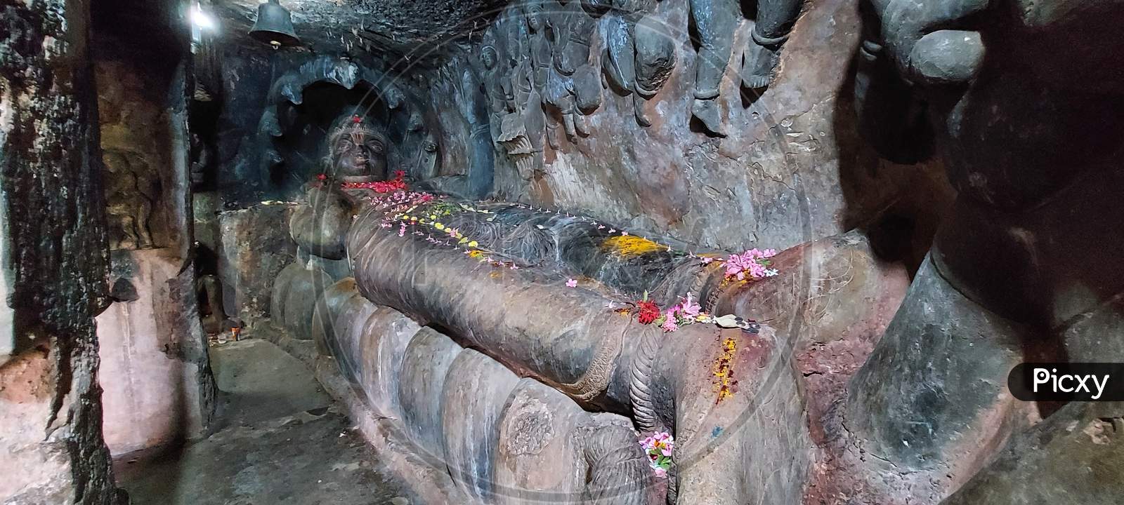 7th century sculptures of undavalli caves in Andra pradesh in india