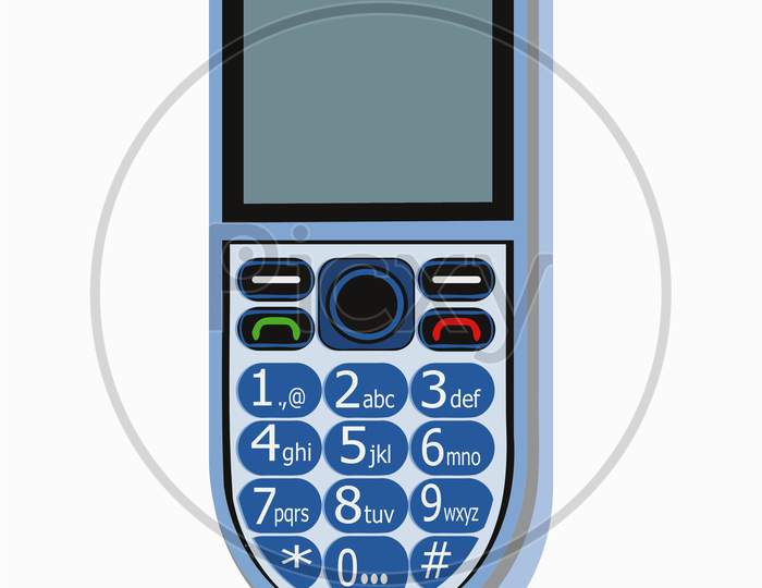 Blue Color, Mobile Phone icon, Having A Numeric Keypad And Display.