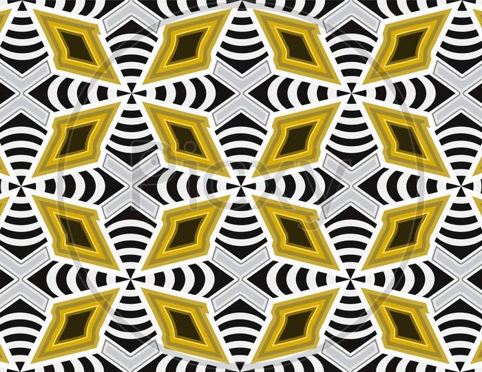 Triangle Shape, Black And White Abstract Stripes Vector Art, Having Golden Color Triangle Icon.