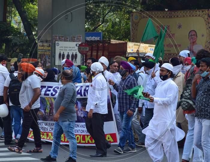 Protest march by farmers' association in Kolkata against newly passed farm bill by Indian Government