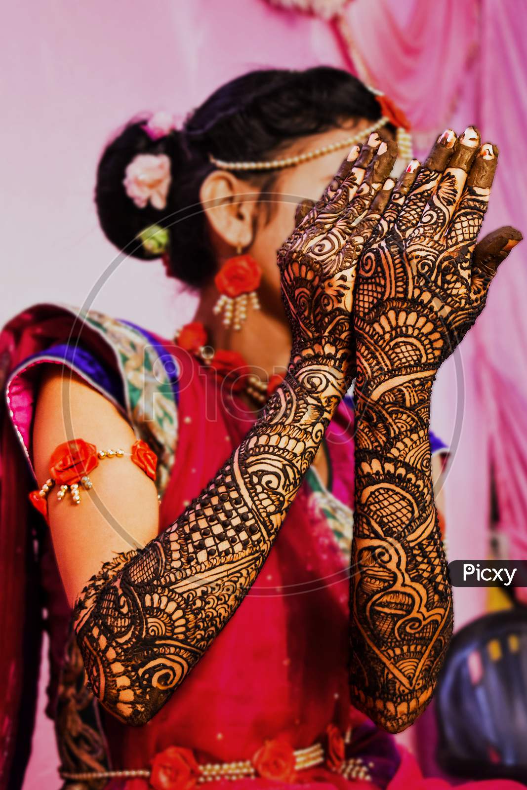 indian wedding mehandi bride, design,  close-up