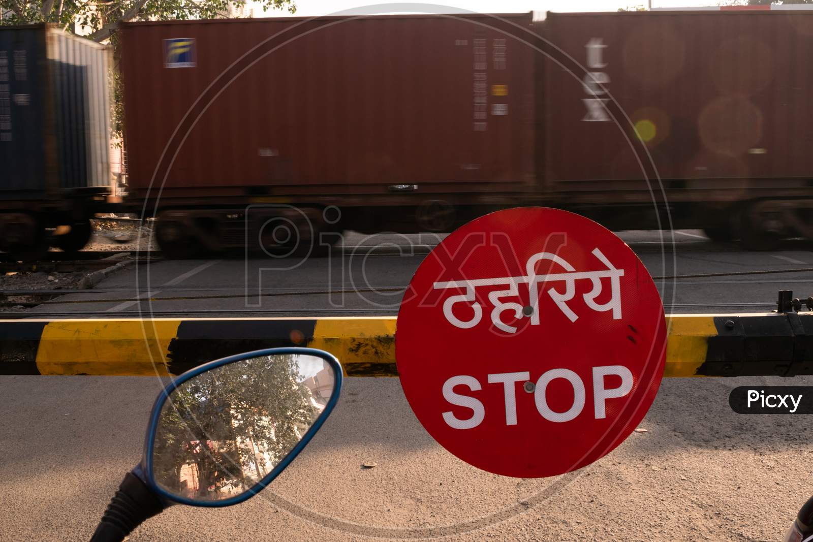 Stop sign at a railway crossing