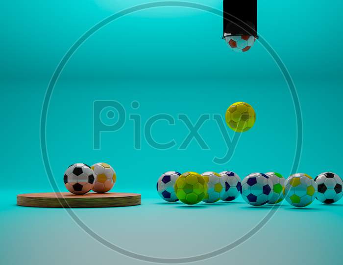 Soccer ball on light blue background. 3D rendering.