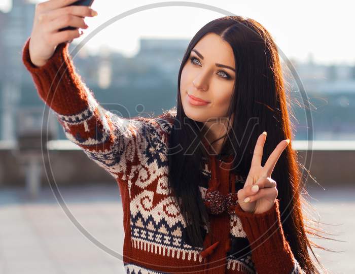 Girl Doing Selfie On Phone